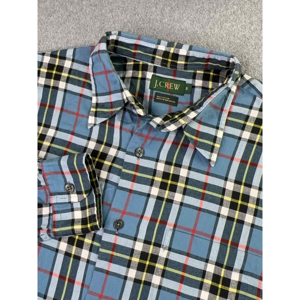 Vintage J‎ Crew Oarsman Flannel Button Down Shirt Mens M Blue Plaid Preppy 90s